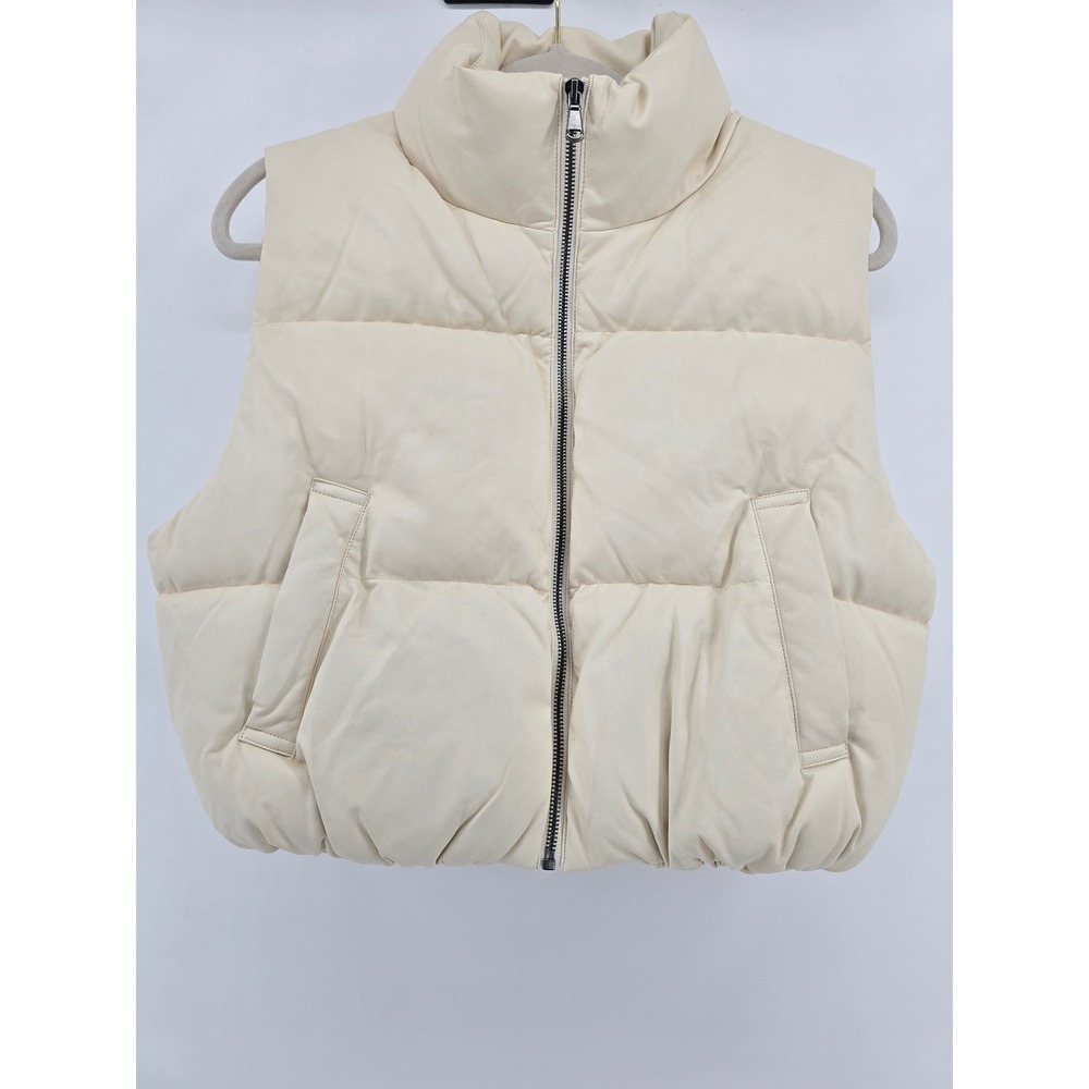 Double Zero Cream Faux Leather Puffer Vest Quilted DZ23F494DG Mens Medium